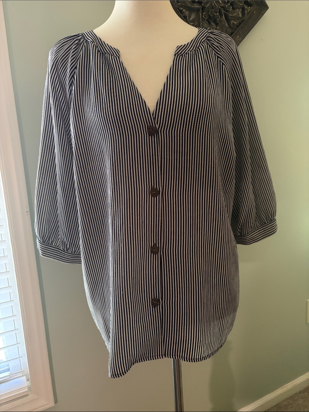 Faith and Joy Navy and White Striped Top